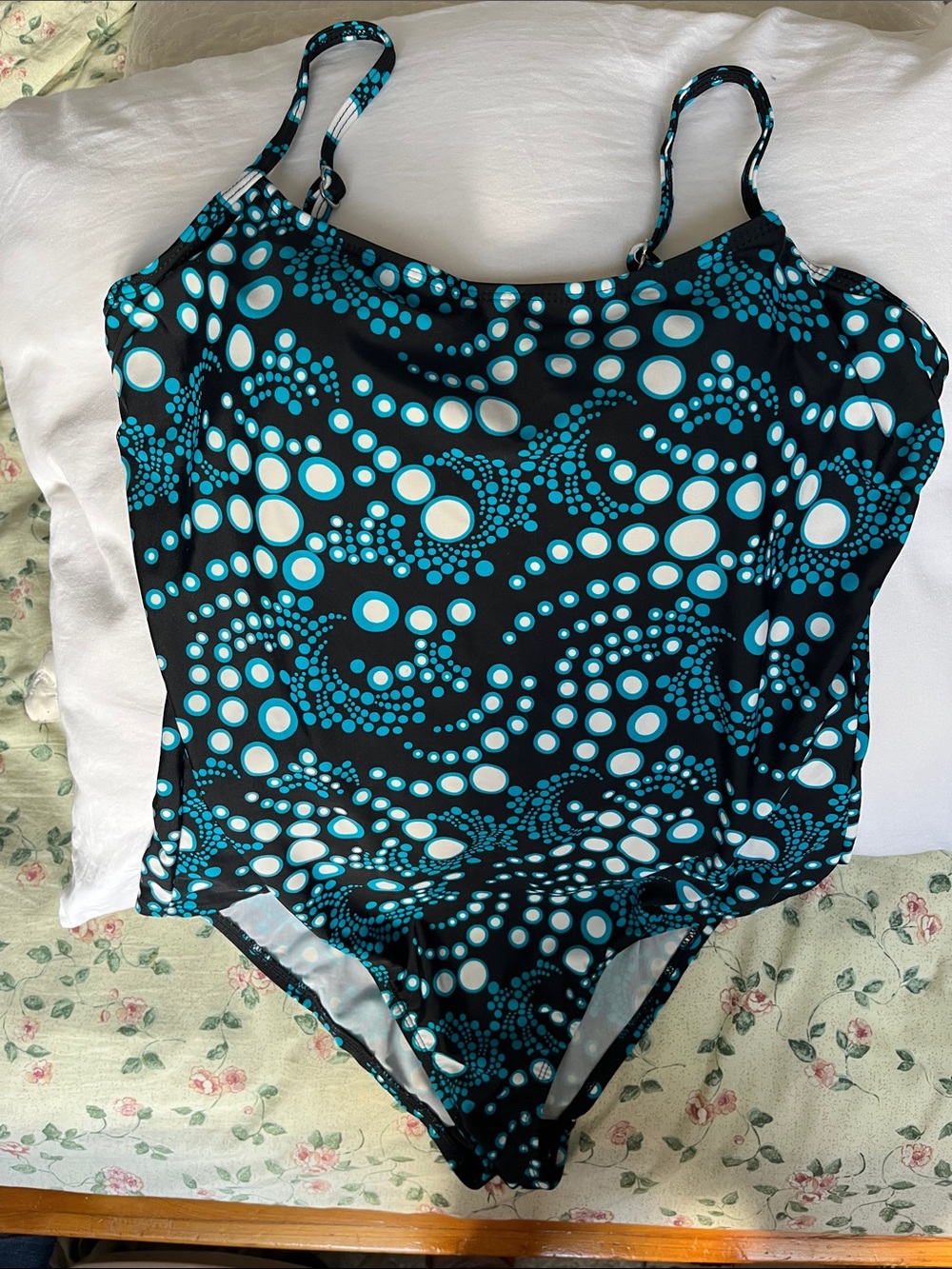 Women Black & Teal Dot Pattern One-Piece Swimsuit - Unbranded